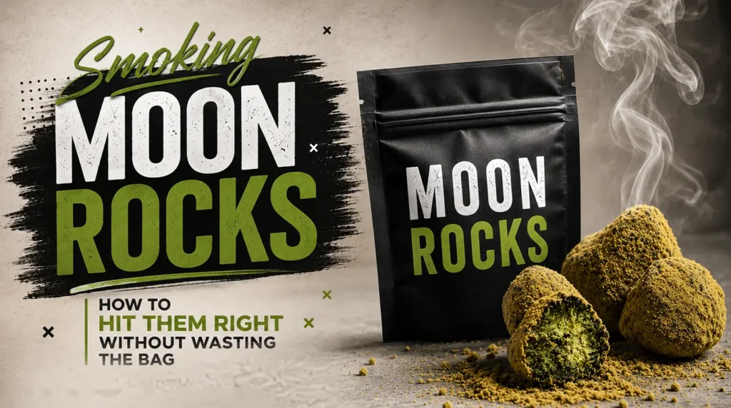 Close-up of cannabis moon rocks prepared for smoking in a glass bowl