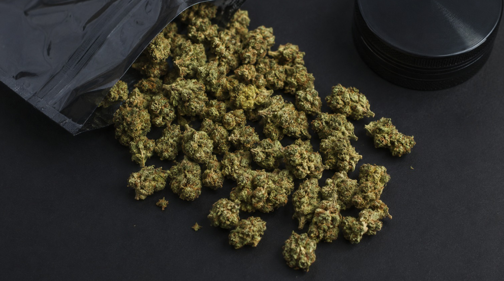 THCA small buds displayed in bulk showing dense trichome-rich cannabis flower